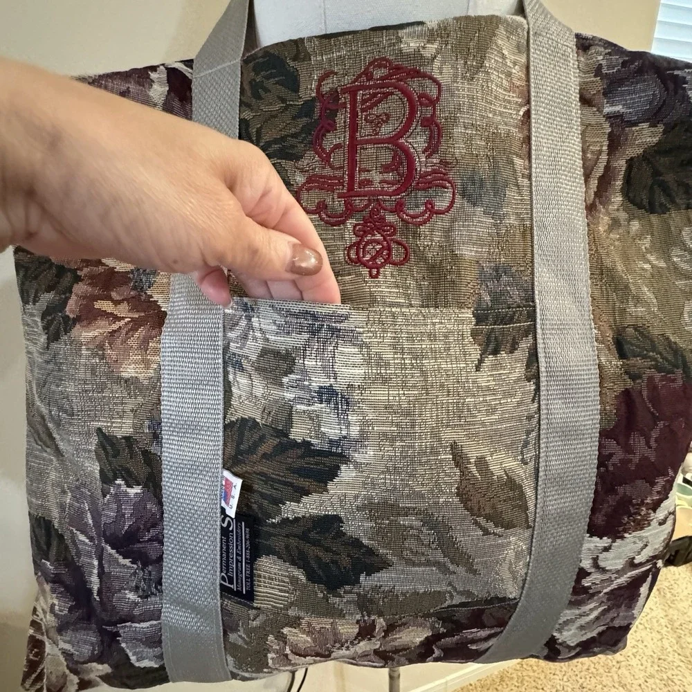 Grandmillennial Floral Tapestry Weekender Tote Bag Monogram B USA Made Travel
